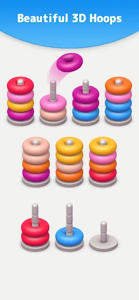 Color Sort 3D — Hoop Stack  [МОД Бесконечные монеты] Screenshot 1