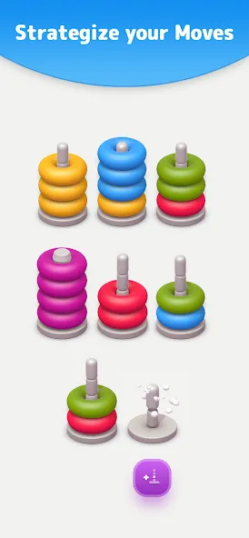 Color Sort 3D — Hoop Stack  [МОД Бесконечные монеты] Screenshot 2