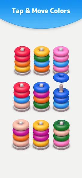Color Sort 3D — Hoop Stack  [МОД Бесконечные монеты] Screenshot 3