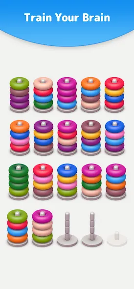 Color Sort 3D — Hoop Stack  [МОД Бесконечные монеты] Screenshot 5